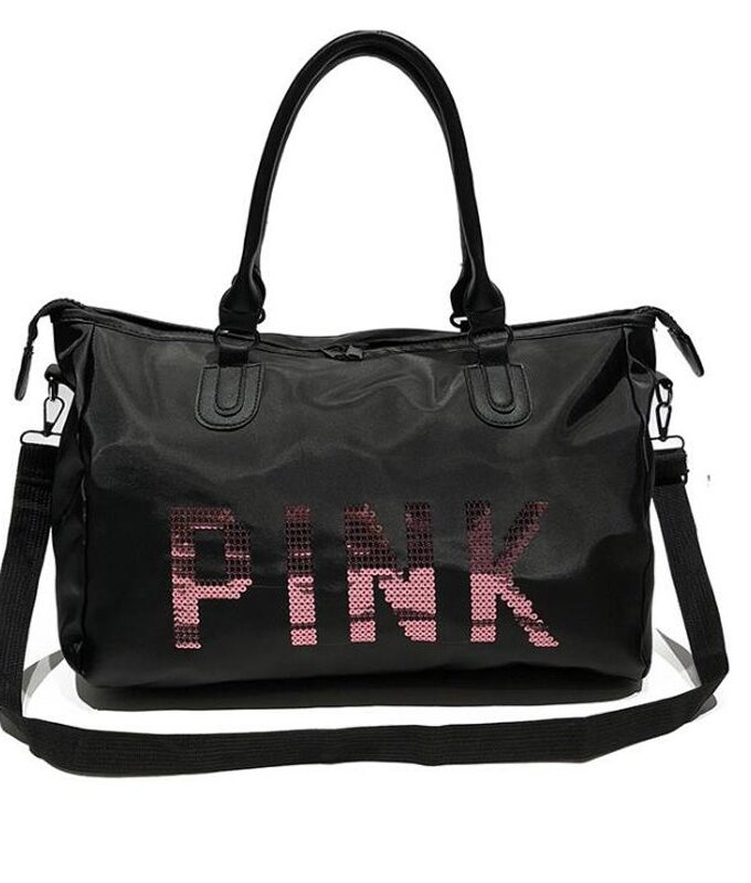 18 Ladies Black Travel Bag Pink Sequins Shoulder Bag
