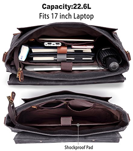 17 inch Laptop Messenger Bag,Vaschy Vintage Waxed Canvas Review ...
