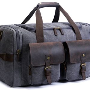 SUVOM Canvas Duffle Bag Leather Weekend Bag