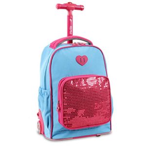 J World New York Sparkle Kids Rolling Backpack, Sky Blue