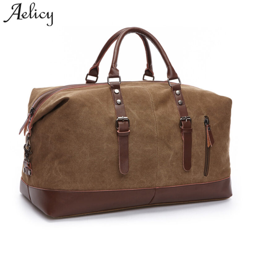Aelicy Canvas Leather Men Travel Bags Aelicy Canvas Leather Men Travel Bags Carry on Luggage Bags Men Duffel Bags Travel Tote Large Weekend Bag Overnight sac a main