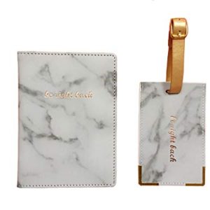 Marble Print Passport Holder Travel Cover Case & Luggage Tag Set