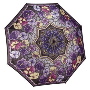 Galleria Stained Glass Pansies Folding Umbrella