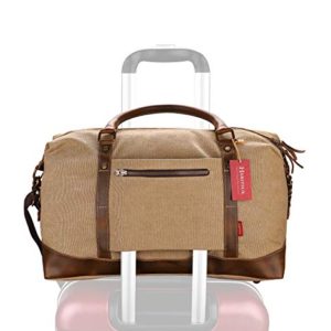 Weekender Duffel Bag Travel Tote - Canvas Genuine Leather