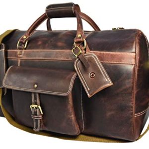 Aaron Leather 20 inch Full Grain Leather Weekender Duffle Bag (Walnut)
