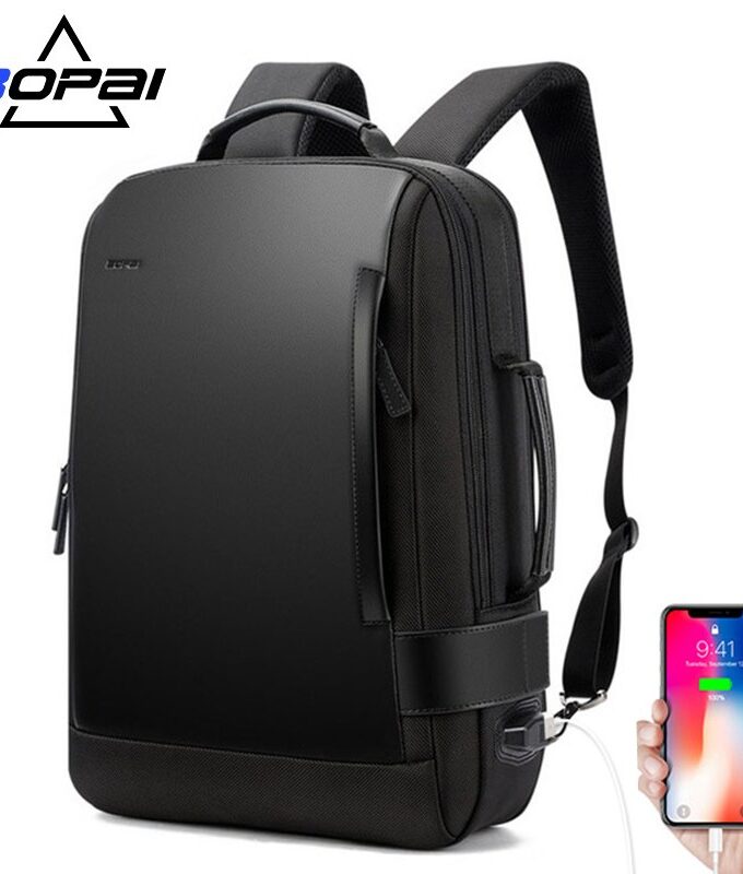 BOPAI Brand Enlarge Backpack USB External Charge 15.6 Inch Laptop Backpack Shoulders Men Anti-theft Waterproof Travel Backpack