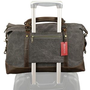 Weekender Duffel Bag Travel Tote - Canvas Genuine Leather Overnight Bag