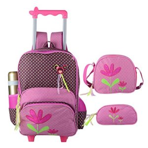 Children's Trolley Flower Bag 3 Pieces,Girls Rolling Backpack Set