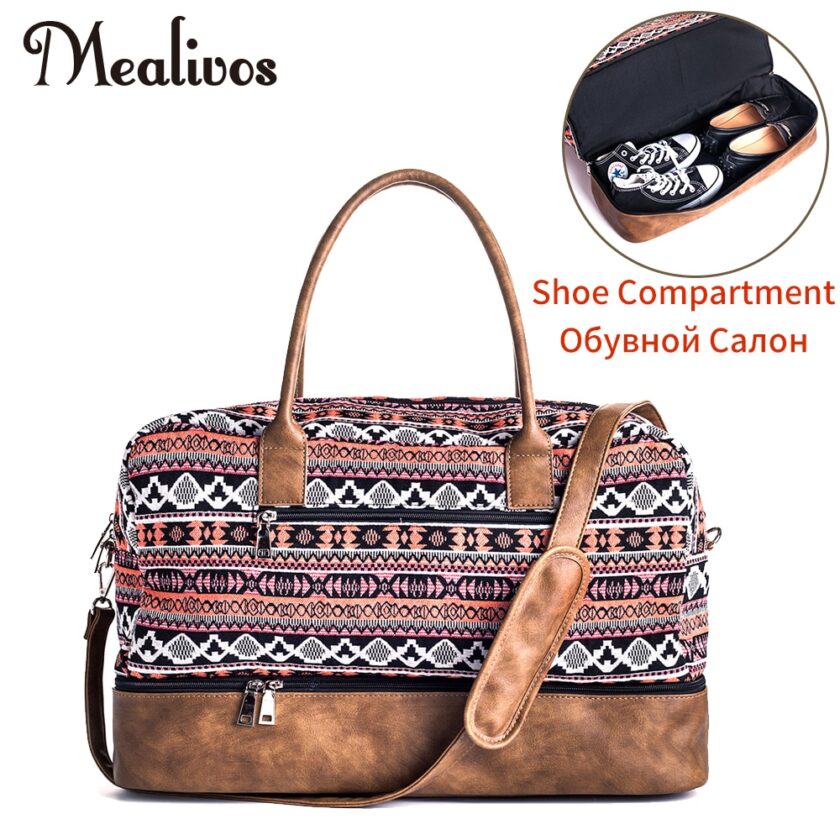 Mealivos 17 Fashion Canvas large Weekender Women Bag 70% Canvas 30% PU