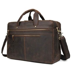 Texbo Men's Large 17 Inch Solid Leather Laptop Briefcase