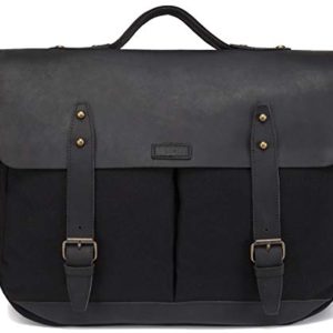 Black Leather Canvas Messenger Bag for Men