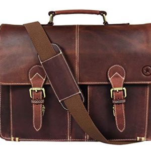 16" Leather Briefcase Messenger Bag for Laptop by Aaron Leather (Walnut)
