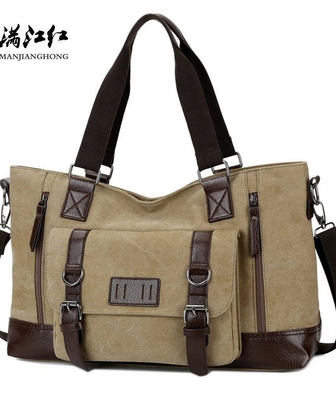 Large Casual Canvas Men Travel Bags Patchwork Leather Luggage