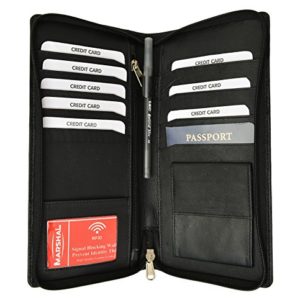 RFID Premium Leather Zipper Travel Credit Card Passport Wallet (Black)