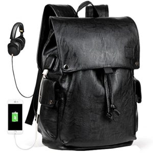 Backpack for Men with USB Charging Port Leather Backpack