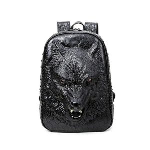 PU Leather 3D wild wolf head backpack rucksack