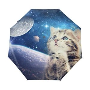 Space Galaxy Cat Umbrella Travel Automatic Auto Open