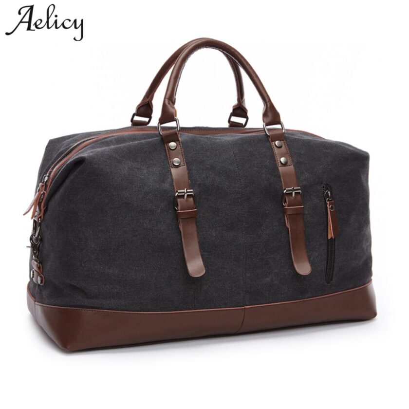 Aelicy Canvas Leather Men Travel Bags Aelicy Canvas Leather Men Travel Bags Carry on Luggage Bags Men Duffel Bags Travel Tote Large Weekend Bag Overnight sac a main