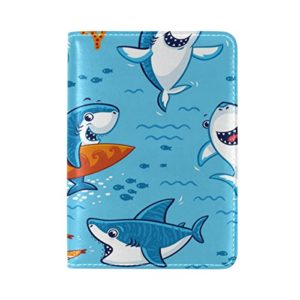 ALAZA Cute Cartoon Shark PU Leather Passport Holder Cover