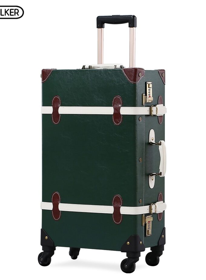 UNIWALKER PU Leather Dark Green Retro Rolling Luggage