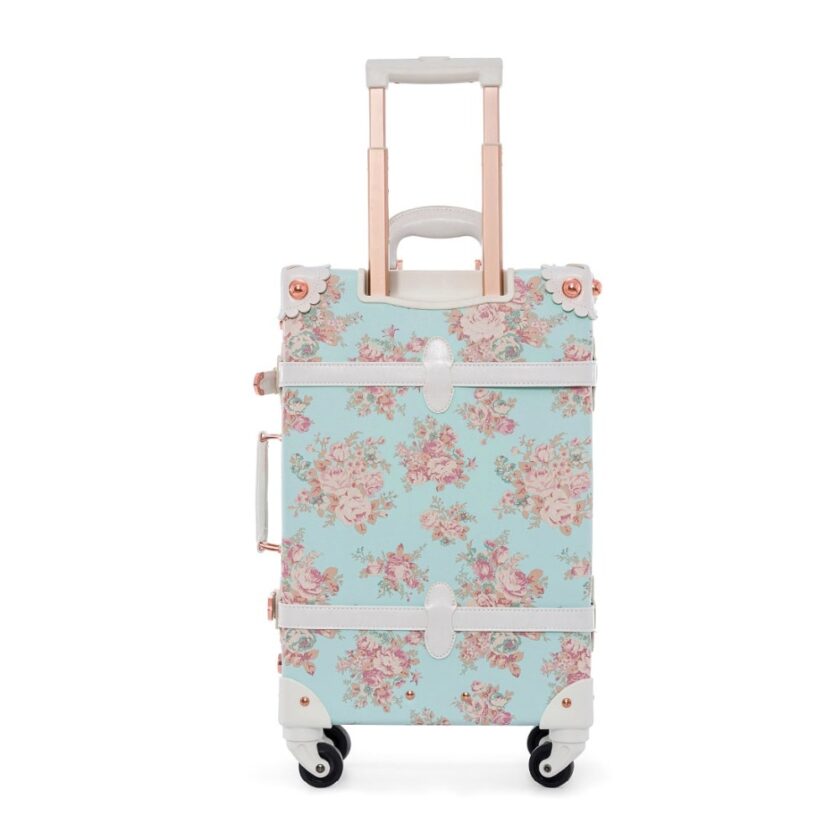 22" 24" Spinner Wheels Retro Pu Leather Blue Floral Suitcase Don't get misplaced in a sea of black boring baggage on the airport!