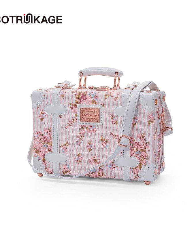 COTRUNKAGE Floral 13 Inch Pu Leather Carry On Suitcase Bag