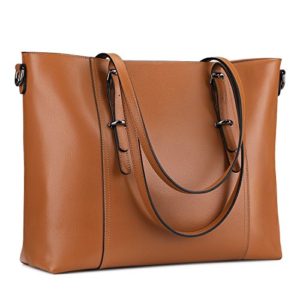 S-ZONE Leather Laptop Bag for Women Fits