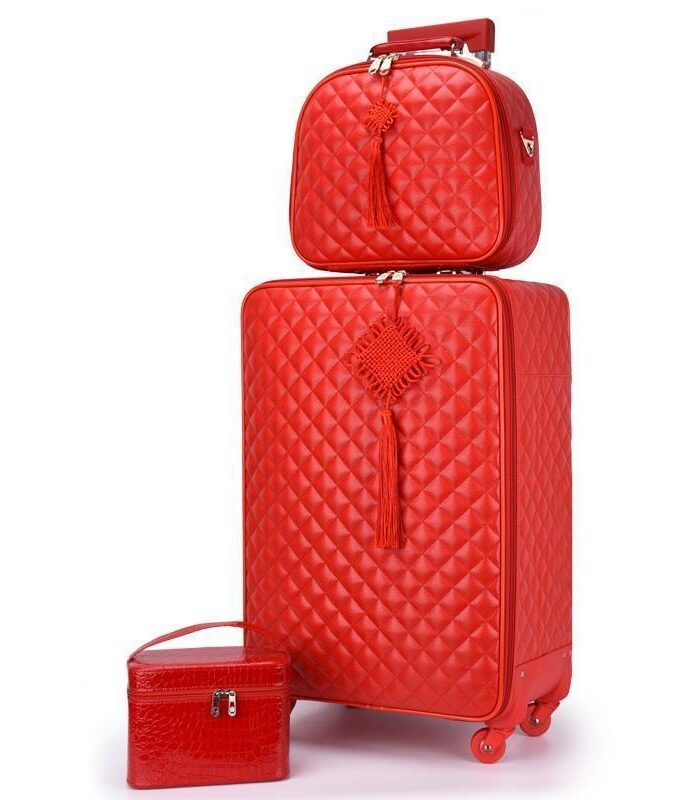 Red suitcase wedding trolley case Woman luggage