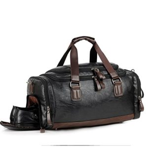 Leather Gym Bag for Men Travel Weekender Overnight Duffel Bag