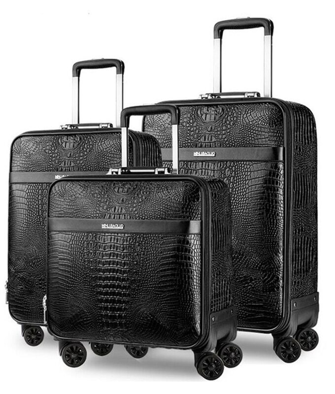 Genuine Leather Travel Suitcase set Rolling Luggage Women