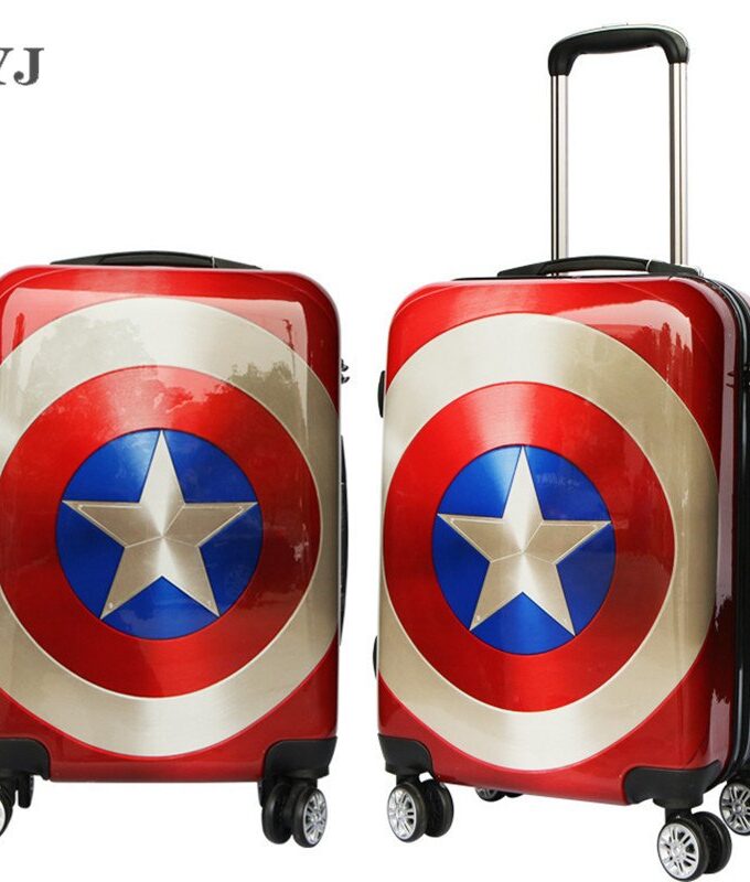 ZYJ Kids Cartoon Captain America Travel Rolling Luggage