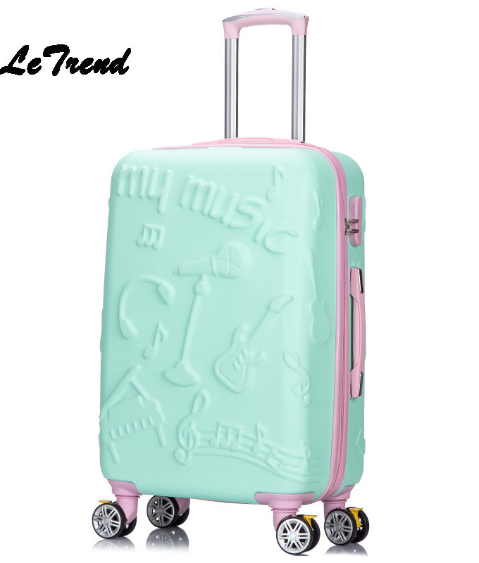 Letrend 3D Colorful Rolling Luggage Spinner Women rose