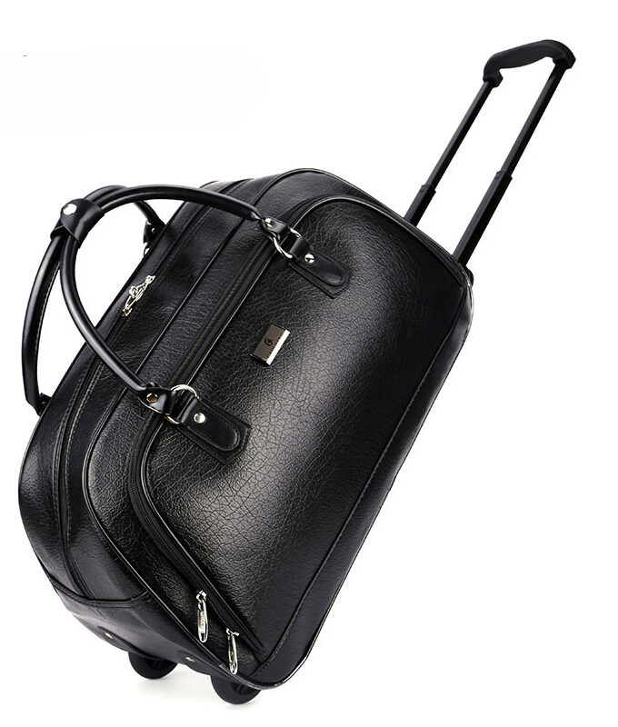 BeaSumore PU Leather Large Capacity Trolley Rolling Luggage