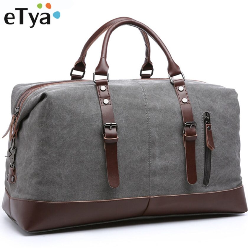 eTya Canvas Leather Men Travel Bags Carry on Luggage - Image 2