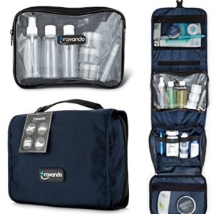 TRAVANDO Hanging Toiletry Bag"FLEXI" + 7 TSA Approved Liquid Bottles