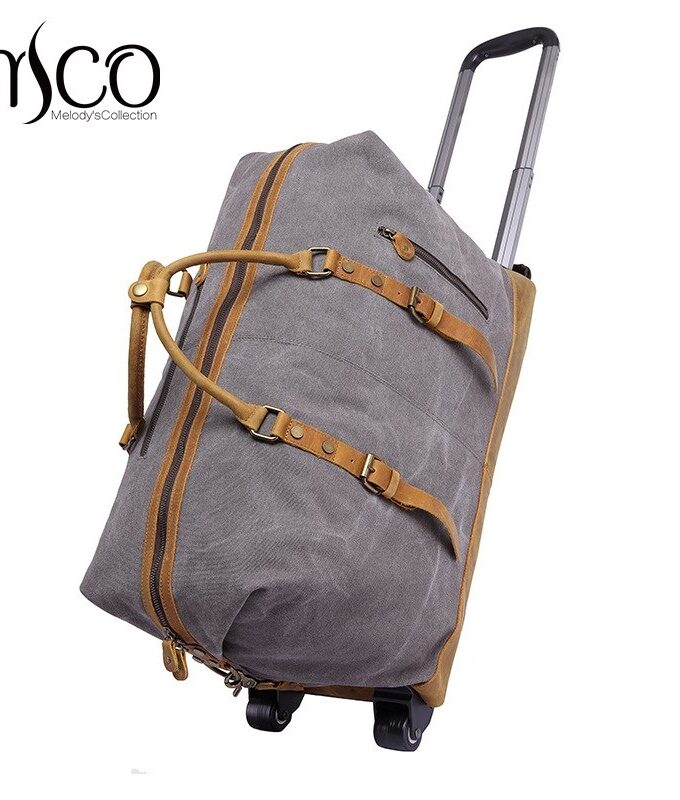 Canvas Leather Men Travel Carry on Luggage Bags