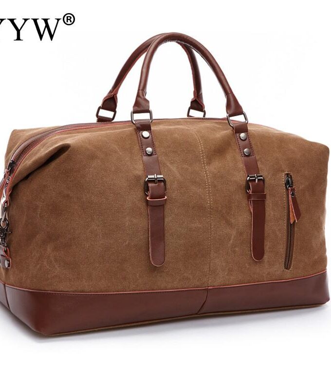 Canvas Leather Men Travel Bags Carry On Luggage Bags