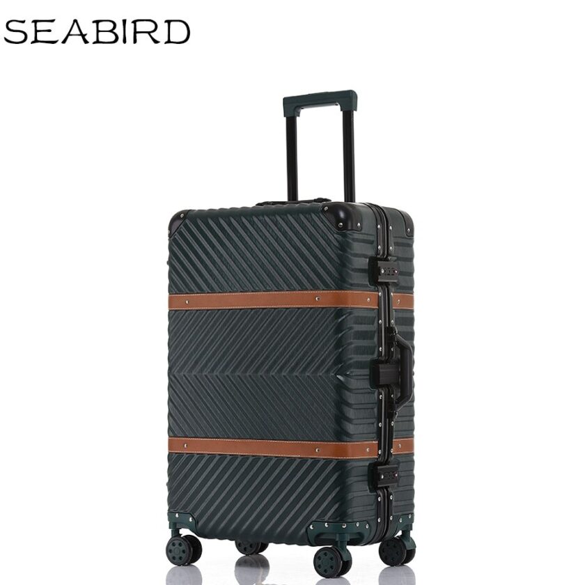 SEABIRD Vintage Travel Suitcase Rolling Luggage Leather
