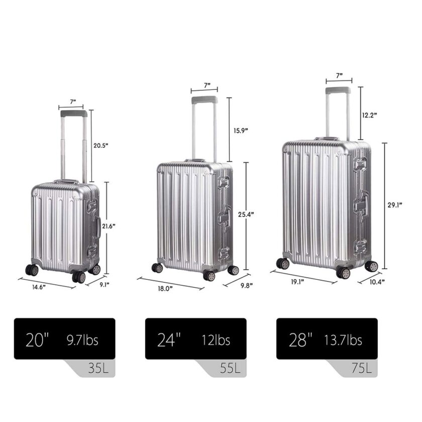 Aluminum Luggage Carry On Spinner Hard Shell Suitcase Aluminum Luggage Carry On Spinner Hard Shell Suitcase Lightweight Metal Suitcases TSA Unlock (Silver "24"29" Inch)