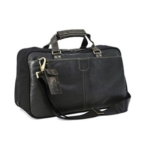 Hendrix 19" Leather Weekender Duffel Color: Black with green plaid