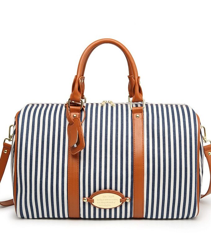 Striped Canvas Tote Travel Duffel bag Weekend Bag