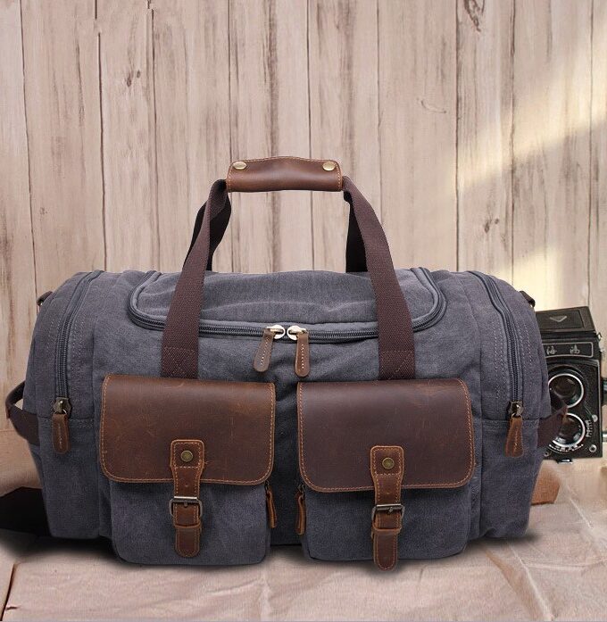 Canvas Leather Men Travel Bags Carry on Luggage pocket Men