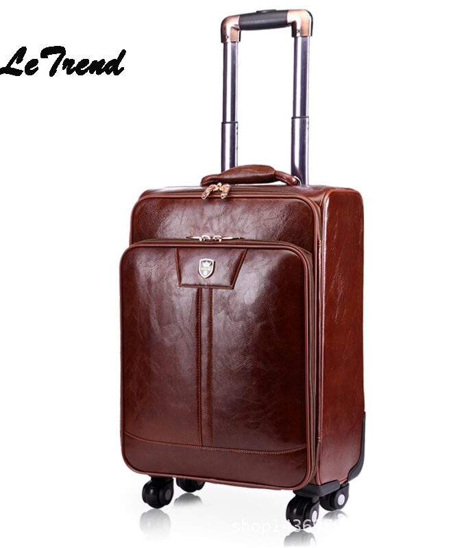 Letrend Leather Women inch Suitcases Wheel Rolling Luggage