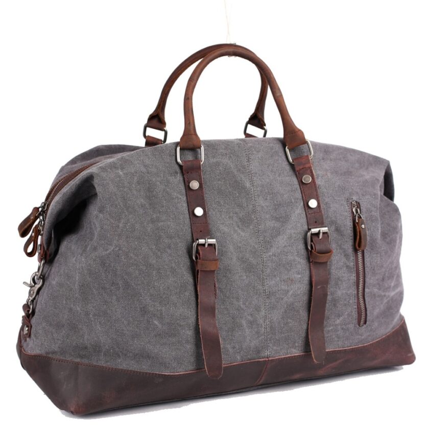 Vintage Multifunctional Large Capacity Carry On Canvas Luggage Bag for Men Material: canvas + leather-based + lining cotton