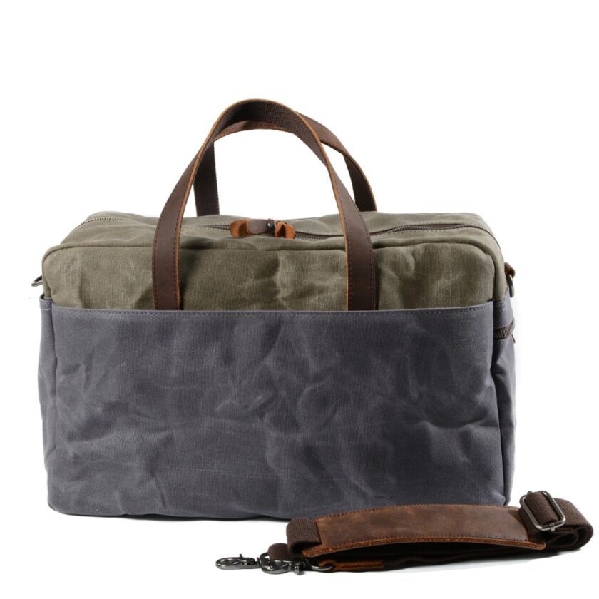 M225 Vintage Military Canvas Leather Big Duffle Bag Men - Image 2