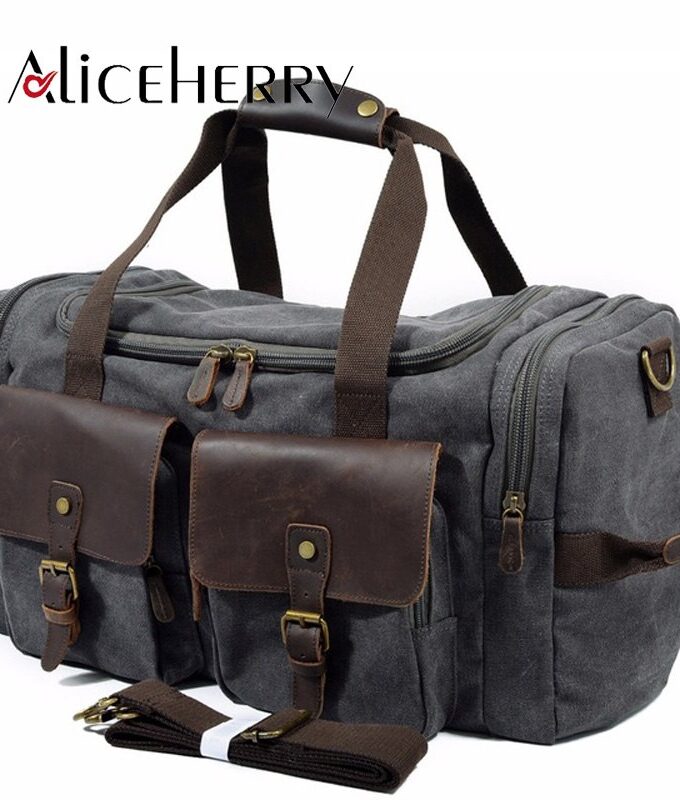 Canvas Leather Travel Bag Carry on Luggage Bags Men