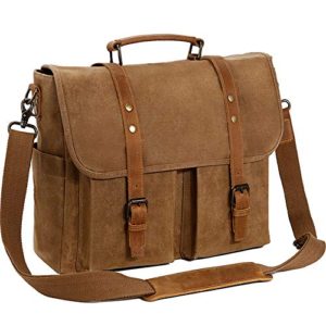 Mens Messenger Bag 15.6 Inch Genuine Leather Canvas