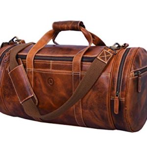 20 Inch Leather Duffle Bag for Men | Barrel Bag With Adjustable Straps