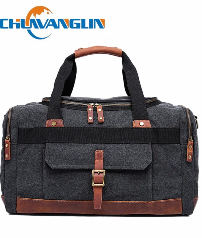 Chuwanglin Canvas Leather Men Travel Bags Carry on Luggage Bags