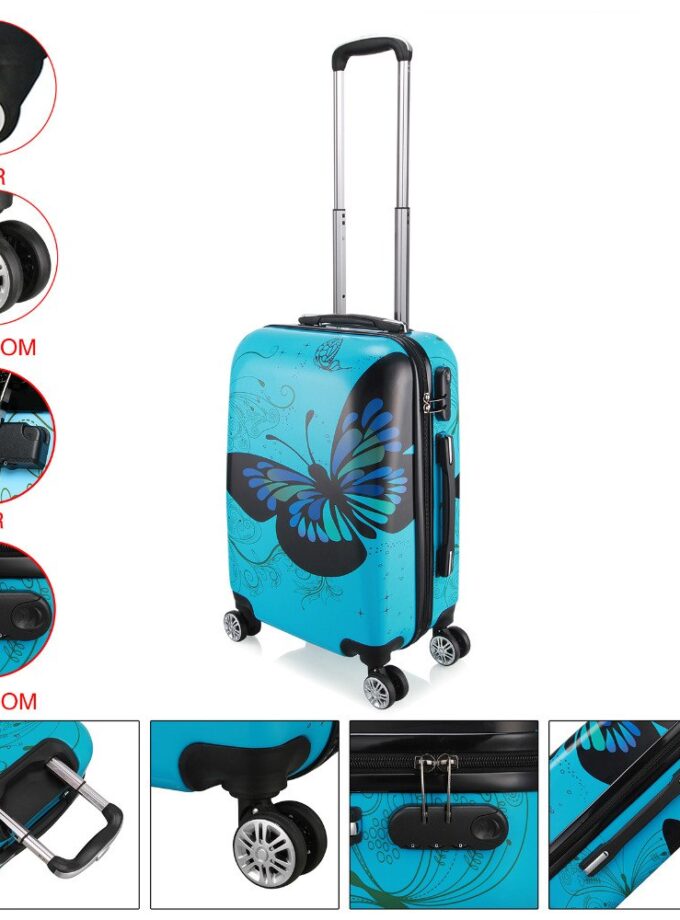 24" Butterfly Trolley Case Travel Luggage Woman Rolling Suitcase